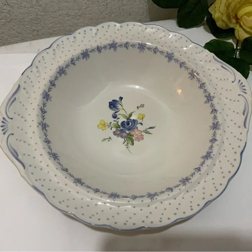 Nikko Fine Tableware Japan Serving Bowl Blue Peony 10 x 11.5 Flower G10